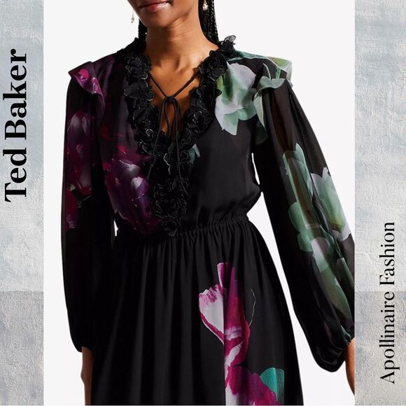 Ted Baker Women's Gionna Black Floral Maxi Dress Size 5 EU like a 12  NWT - Picture 5 of 10